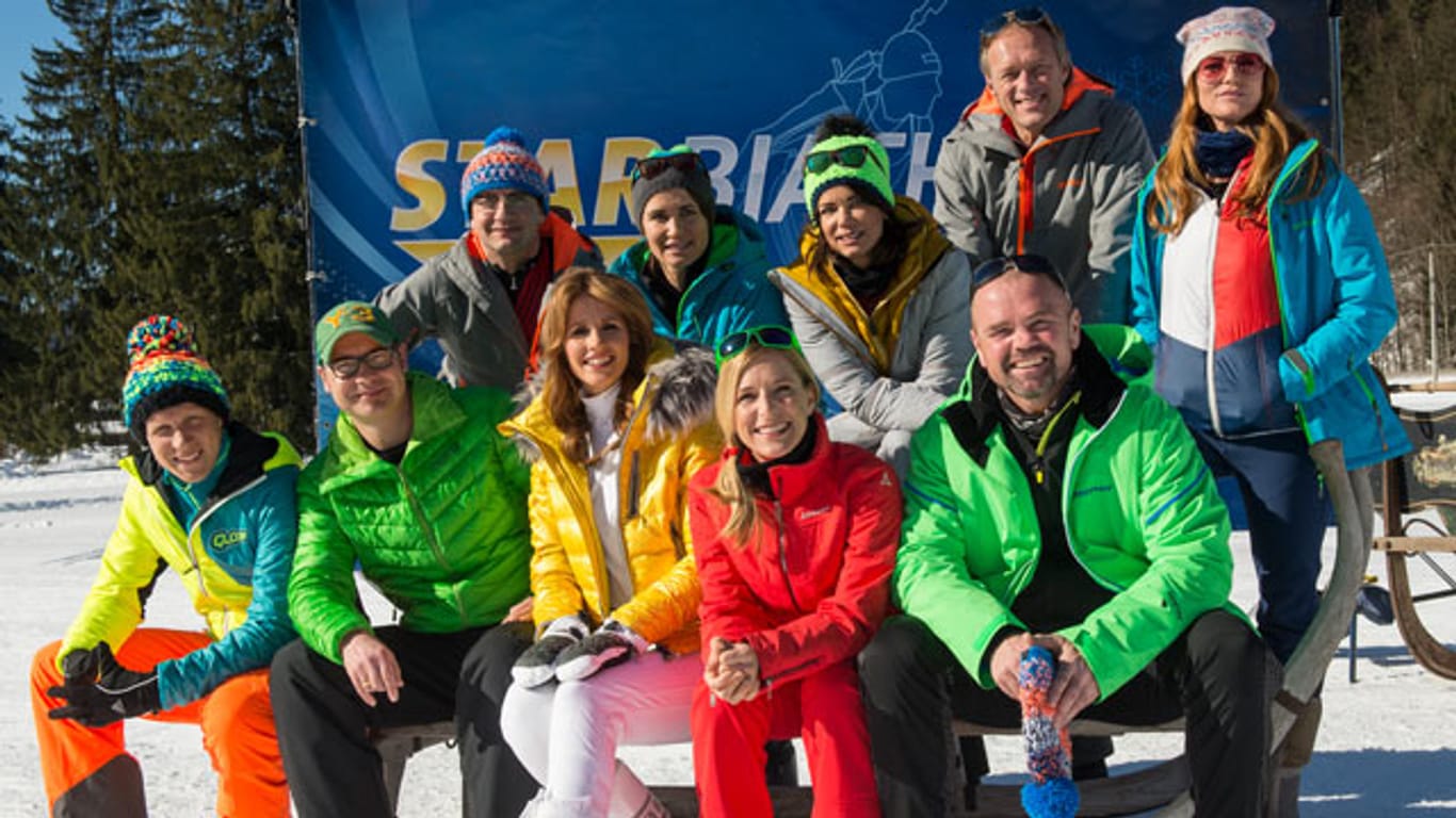 Teilnehmer und Moderatoren des "Star Biathlons 2015".