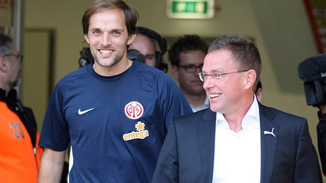 Ein Foto aus alten Zeiten: Tuchel und Rangnick als Trainer von Mainz und Hoffenheim. Ein Foto aus alten Zeiten: Tuchel und Rangnick als Trainer von Mainz und Hoffenheim.