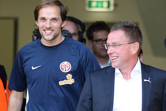 Ein Foto aus alten Zeiten: Tuchel und Rangnick als Trainer von Mainz und Hoffenheim.