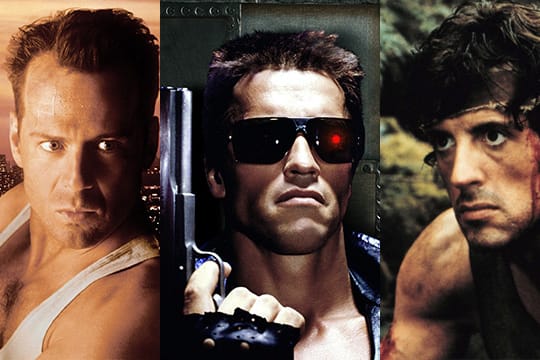 Wer macht das Rennen? Bruce Willis in "Stirb langsam", Arnold Schwarzenegger in "Terminator" und Sylvester Stallone in "Rambo" (v.li.).