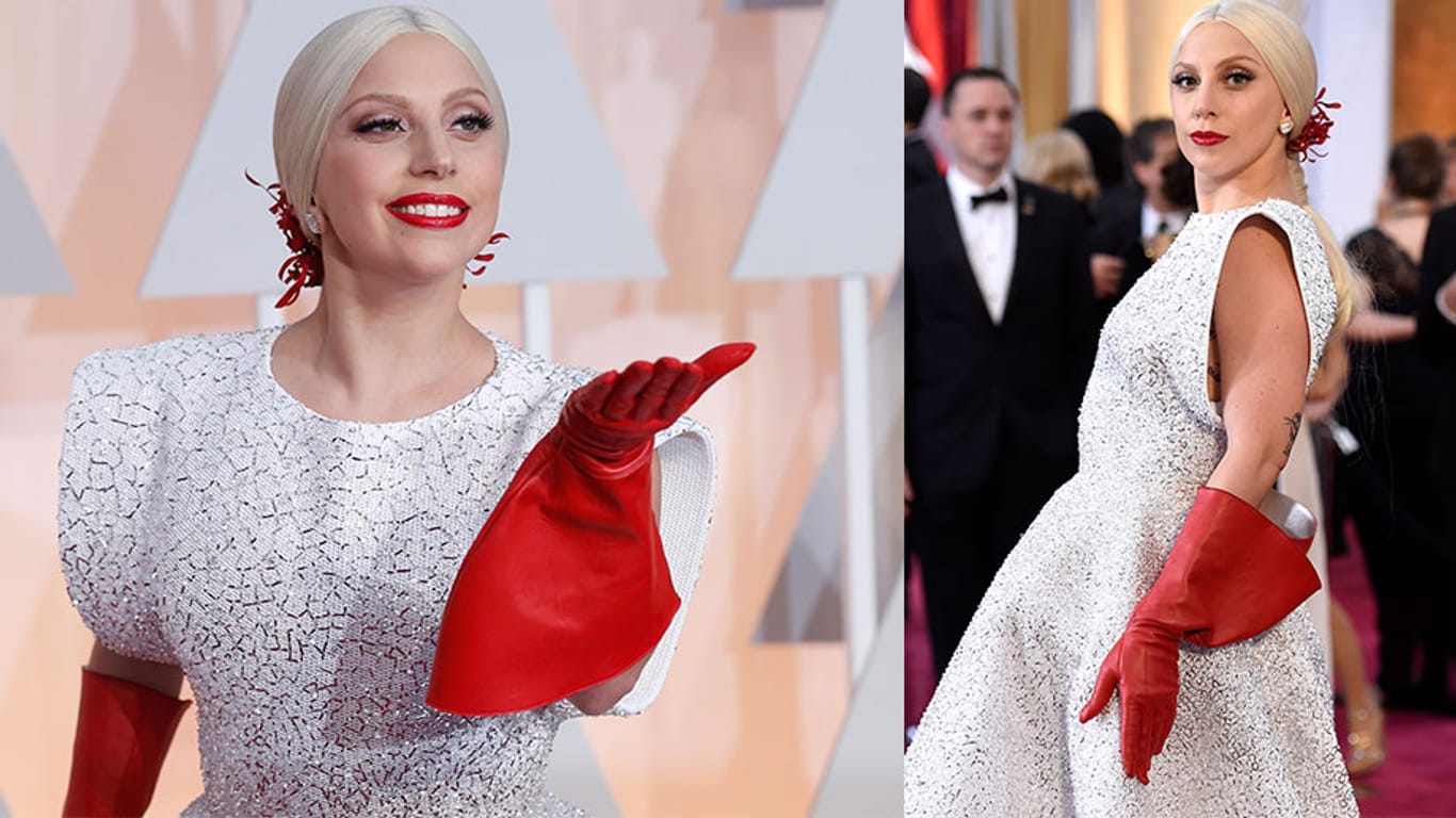 Lady Gagas knallrote Handschuhe sorgten auf Twitter für Spott.