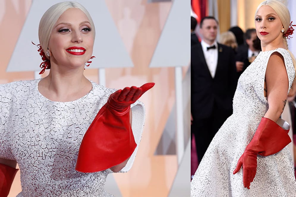 Lady Gagas knallrote Handschuhe sorgten auf Twitter für Spott.