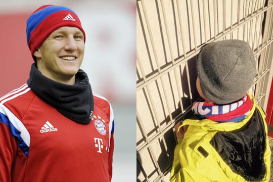 Bastian Schweinsteiger (li.) und sein fünfjähriger Fan: Erst Haare waschen, dann Überraschung.