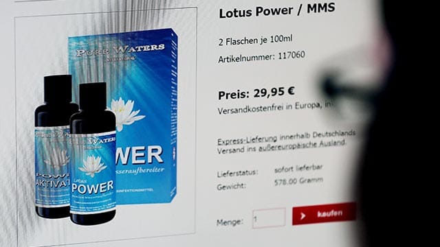 Das angebliche Wundermittel MMS wird in zahlreichen Darreichungsformen im Internet vertrieben.