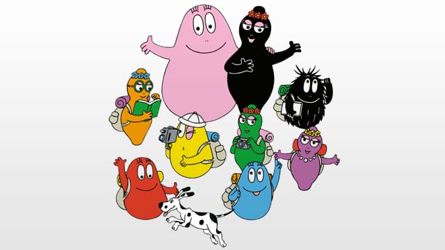 Barbapapa (rosa) und seine Familie.