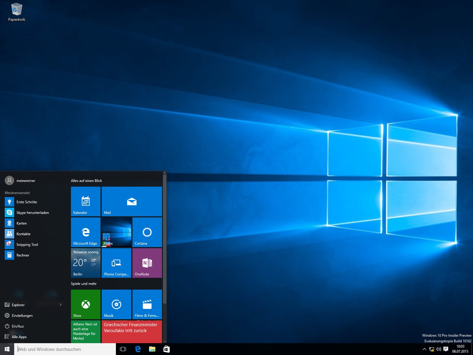 Windows 10 hat wieder ein Startmenü. Das neueste Microsoft-Betriebssystem erkennt automatisch, ob es auf einem Desktop-PC oder einem Tablet installiert ist und startet entsprechend die Oberfläche als Desktop oder in Kachel-Optik.
