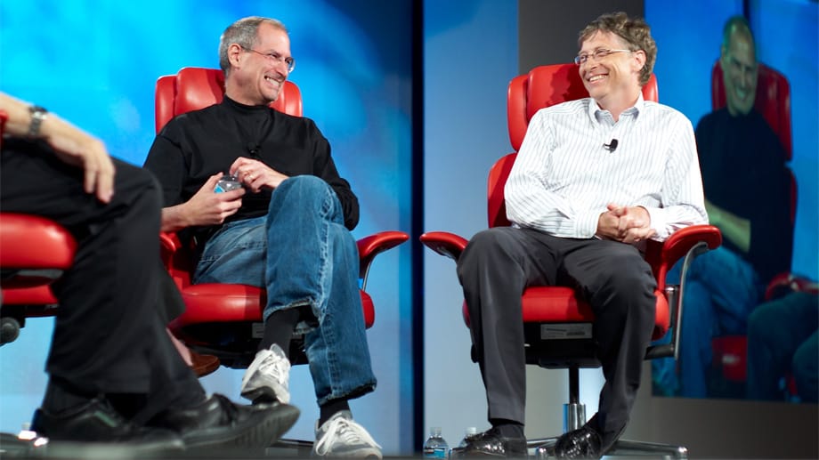 Steve Jobs und Bill Gates in einem Interview auf der IT-Konferenz "D5 - All Things Digital' im Jahr 2007.