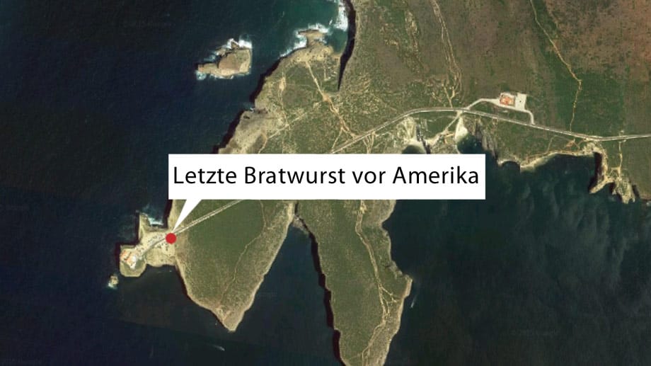 Nach diesem Stück Festland kommt erst mal lange nichts und dann kommt der amerikanische Kontinent: das Cabo de São Vincente.