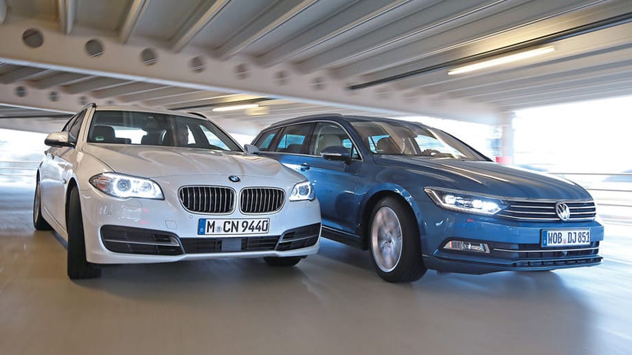 Nach zwei Vergleichstestsiegen in Folge erwartet den VW Passat der dynamische Allrounder BMW 5er.