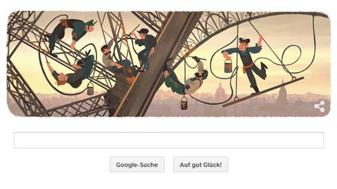 Google erinnert mit einem Doodle an die Eröffnung des Eiffeltums am 31.03.1889.