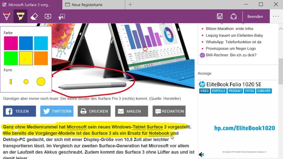Textmarker im Spartan-Browser. Textmarker im Spartan-Browser.