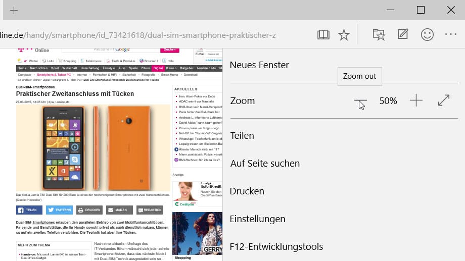 Die wichtiges Optionen erscheinen auf Mausklick in einem schlichten Menüstreifen am rechten Rand des Browsers. Die wichtiges Optionen erscheinen auf Mausklick in einem schlichten Menüstreifen am rechten Rand des Browsers.
