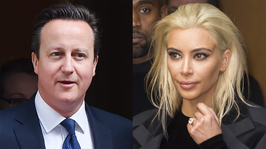 Der britische Premier David Cameron ist ein entfernter Verwandter von It-Girl Kim Kardashian. Wie er in einem Interview sagte, ist er ein Cousin 13. Grades. So blicken die beiden auf einen gemeinsamen Vorfahren zurück: den 1555 geborenen Sir William Spencer.