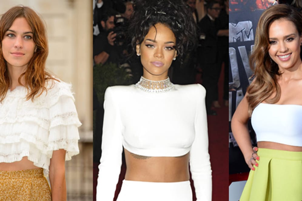 Alexa Chung, Rihanna und Jessica Alba präsentieren den Bauchfrei-Look in drei unterschiedlichen Variationen.