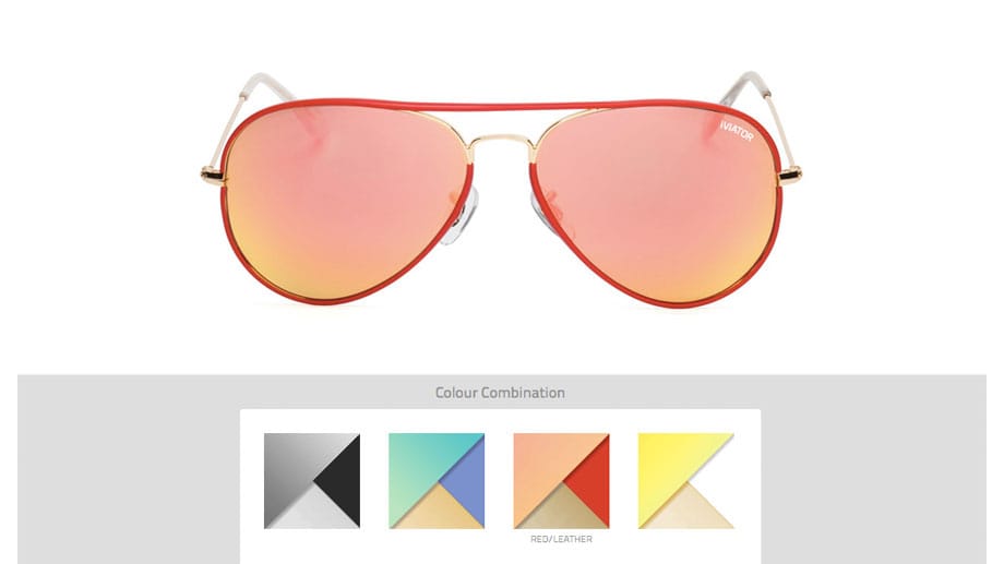Die Pilotenbrille bekommt mit farbigen Shades ein modisches Update. Mit dem Konfigurator von iViator können Sie sich Ihren persönlichen Favoriten (105 bis 125 Euro) zusammenstellen.