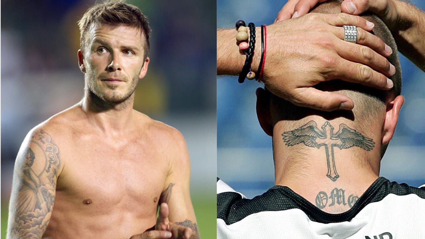 David Beckhams zahlreiche Tattoos kann sich wohl selbst seine Frau Victoria nicht mehr merken.