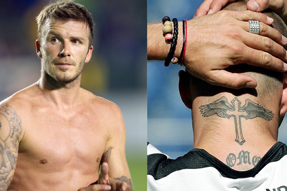 David Beckhams zahlreiche Tattoos kann sich wohl selbst seine Frau Victoria nicht mehr merken.