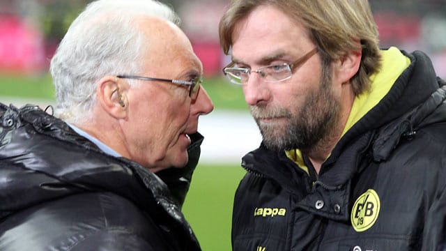 Bayerns Ehrenpräsident Franz Beckenbauer (li.) könnte sich Jürgen Klopp gut als Trainer des Rekordmeisters vorstellen. Bayerns Ehrenpräsident Franz Beckenbauer (li.) könnte sich Jürgen Klopp gut als Trainer des Rekordmeisters vorstellen.