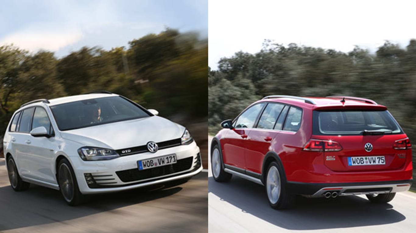 VW Golf GTD Variant (links) und Alltrack zeigen im Fahrbericht, was sie können