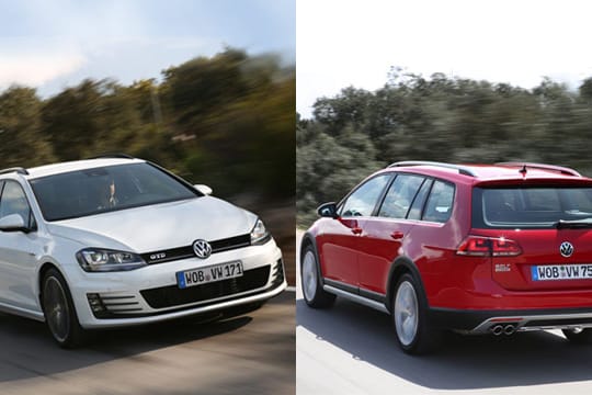 VW Golf GTD Variant (links) und Alltrack zeigen im Fahrbericht, was sie können