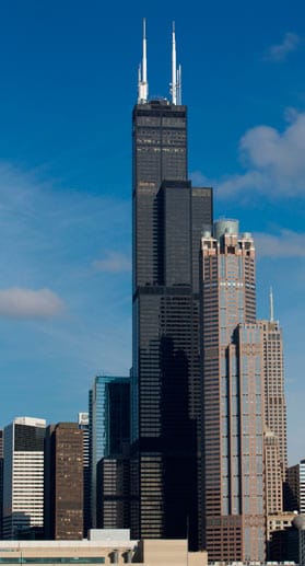 Der "Willis Tower" in Chicago. Von 1974 bis 2010 war der 442 Meter hohe Wolkenkratzer - damals noch unter dem Namen "Sears Tower" - das höchste Gebäude der Welt.
