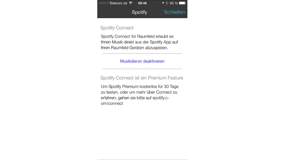 Hier wird es in der App bereits erklärt, dass die Verbindung mit Spotify nur über das Premium-Feature Spotify-Connect genutzt werden kann.