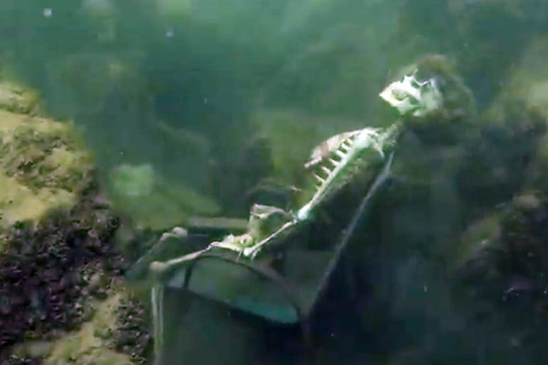 Eines der beiden künstlichen Skelette am Grund des Colorado Rivers.