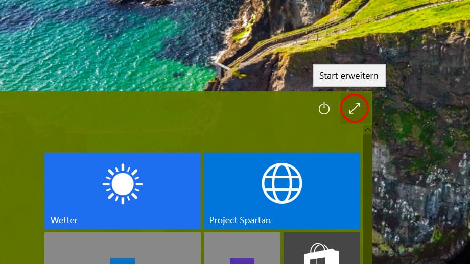 Mit dem Vollbildschalter lässt sich das Startmenü von Windows 10 auf die volle Bildschirmgröße schalten.