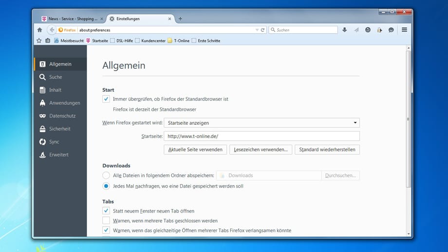 Firefox 38. EInstellungen Firefox 38. EInstellungen