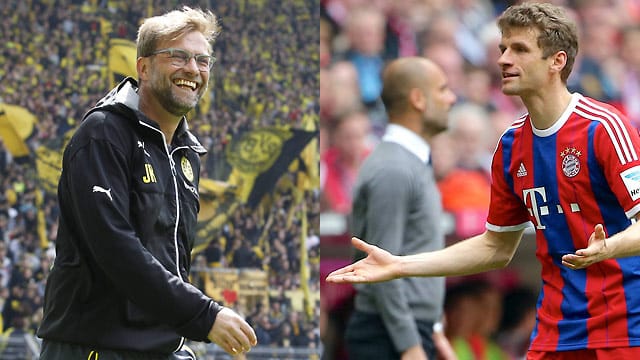 Das Sprücheduell der Saison 2014/15: Jürgen Klopp gegen Thomas Müller. Das Sprücheduell der Saison 2014/15: Jürgen Klopp gegen Thomas Müller.