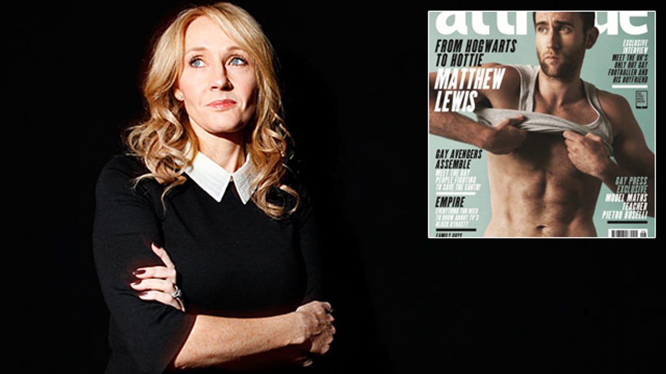 Bestseller-Autorin Joanne K. Rowling macht sich über den halbnackten "HarryPotter"-Star Matthew Lewis lustig.