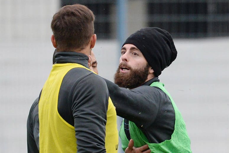 Rodri (re.) und Stefan Ortega geraten im Training aneinander.