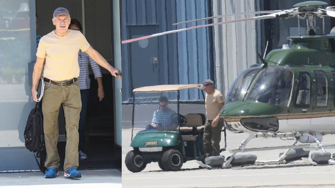 Harrison Ford kurz bevor er mit dem Bell-407-Helikopter abhebt.