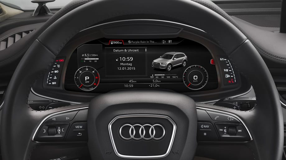 Audis "Virtual Cockpit" lässt sich je nach Belieben in mehreren Modi konfigurieren. Ab 600 Euro ist diese Darstellung zu haben, allerdings nur in Verbindung mit dem Infotainmentsystem MMI Navigation plus mit MMI touch.
