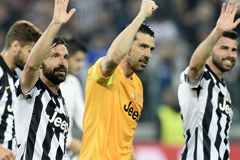 Die Stars von Juventus Turin wollen in Berlin das ganz große Ding drehen: Andrea Pirlo, Gigi Buffon Andrea Barzagli (v.l.n.r.).