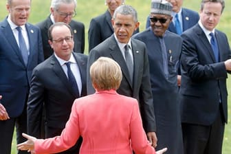 Bekommt, was sie erwartet hat: Angela Merkel wollte ein "geschlossenes Signal" der G7-Staaten gegen die russische Ukraine-Politik - die G7- Staatenlenker haben es denn auch gesendet.