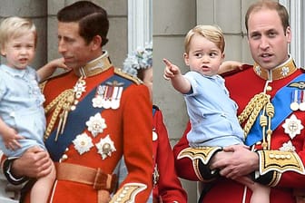 Prinz Charles mit dem kleinen Prinz William 1984 und Prinz William mit seinem Sohn George 2015.