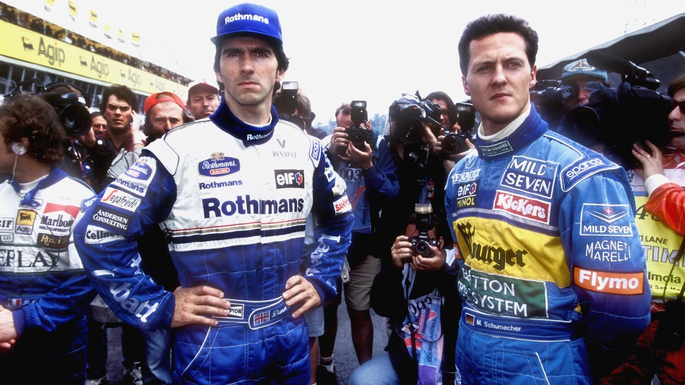 Die Rivalen Damon Hill (li.) und Michael Schumacher beim Großen Preis von Italien 1995.