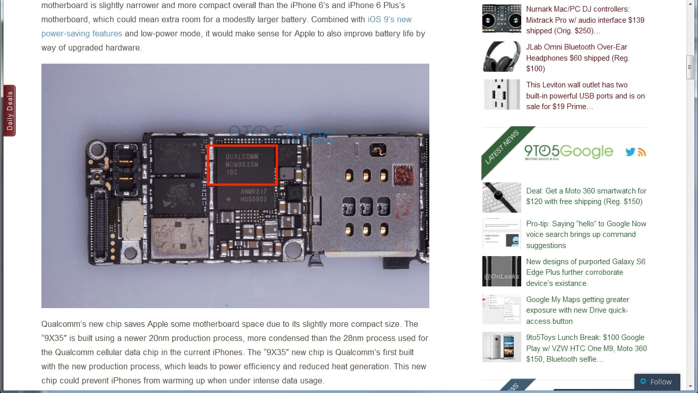 Auf dem Bild soll der neue LTE-Chip des für Herbst erwarteten iPhone 6s zu sehen sein.