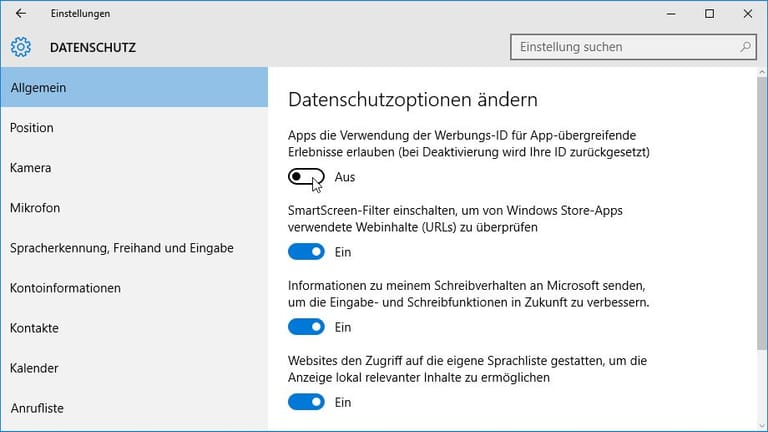 Windows 10 - Checkliste: Datenschutzoptionen ändern