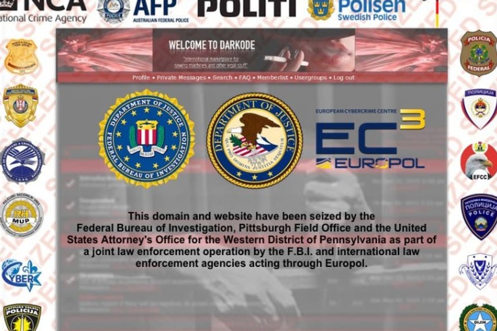 Logos von Ermittlungsbehörden prangen nun auf der ehemaligen Website des Hackerforums.