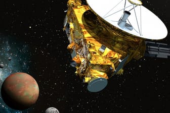 Computeranimiertes Bild der Sonde "New Horizons" bei ihrem Vorbeiflug am Zwergenplaneten Pluto.