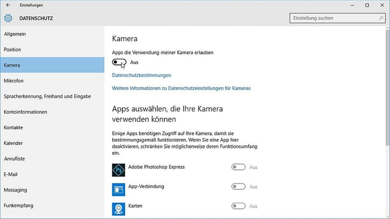 Notebook-Kamera in Windows 10 abschalten