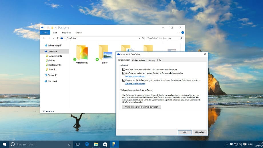 Mit einem Microsoft-Konto kann der Cloudspeicher OneDrive direkt in Windows 10 genutzt werden.