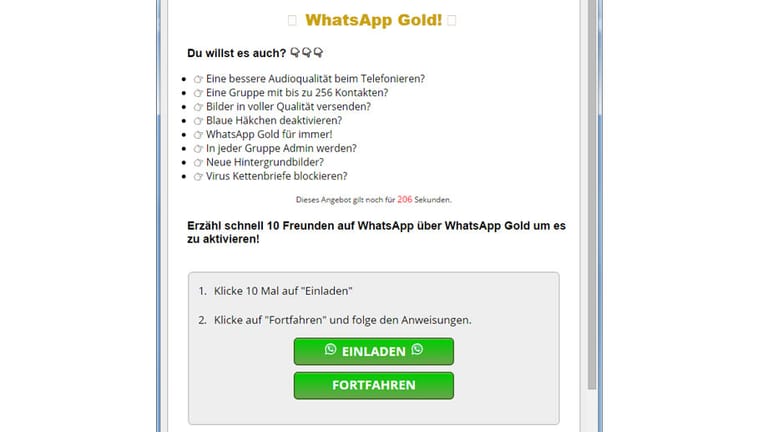 Mit neuen Funktionen wie Hintergrundbildern jubelt eine vermeintlich Gold-Version von WhatsApp arglosen Nutzern ein Abo unter.