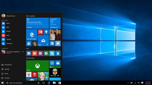 Startbildschirm von Windows 10