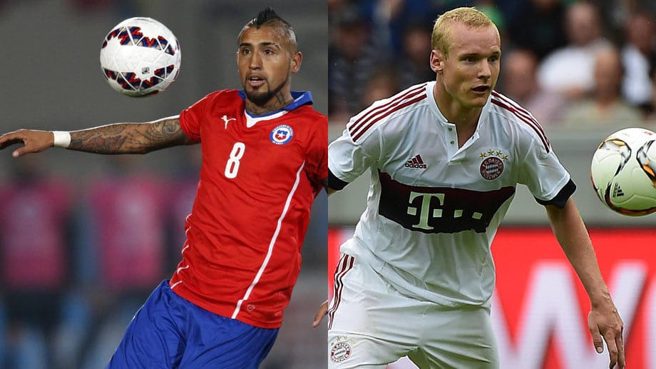 Der Chilene Arturo Vidal (li.) macht Bayerns Jungprofis wie Sebastian Rode (re.) das Leben schwer. Der Chilene Arturo Vidal (li.) macht Bayerns Jungprofis wie Sebastian Rode (re.) das Leben schwer.