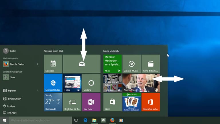 Das Startmenü von Windows 10 lässt sich in Höhe und Breite mit der Maus justieren.