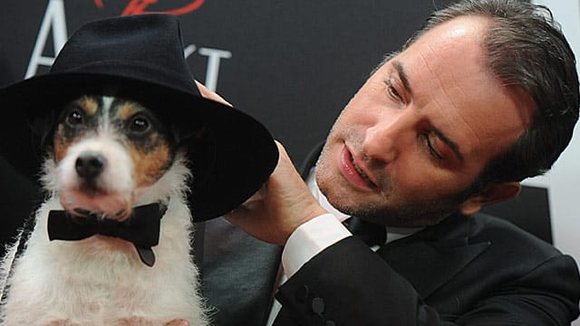 Uggie und sein Co-Star Jean Dujardin bei der Deutschland-Premiere von "The Artist" am 3. Januar 2012 in Berlin.