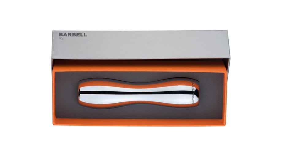 Cooles schnörkelloses Design: Barbell Hantel von Designer Philippe Starck 1 Kilogramm für 128 Euro.